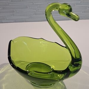 Vtg Viking Mid Century Avocado Green Swan Trinket Dish-Decorative Glass